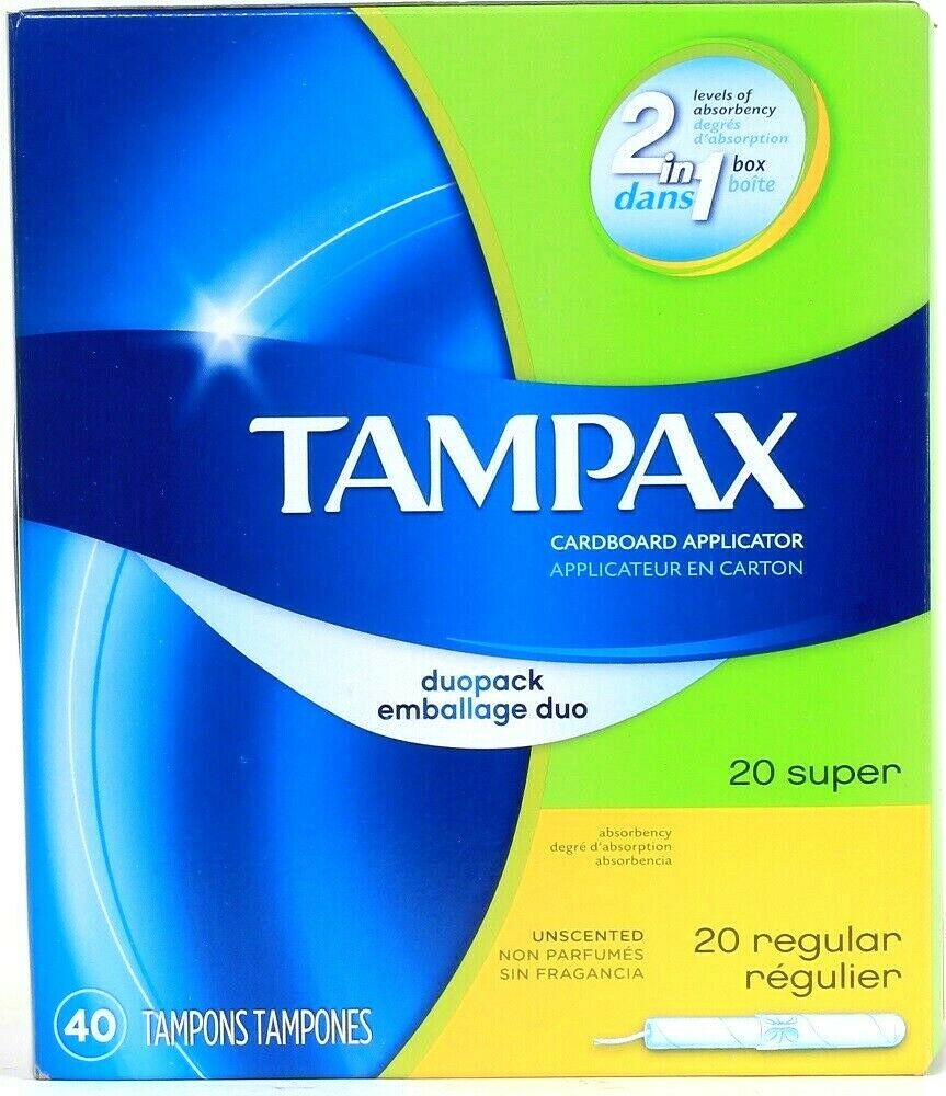 1 Box Tampax Duopack 20 Super 20 Regular Cardboard Applicator Unscented Tampons