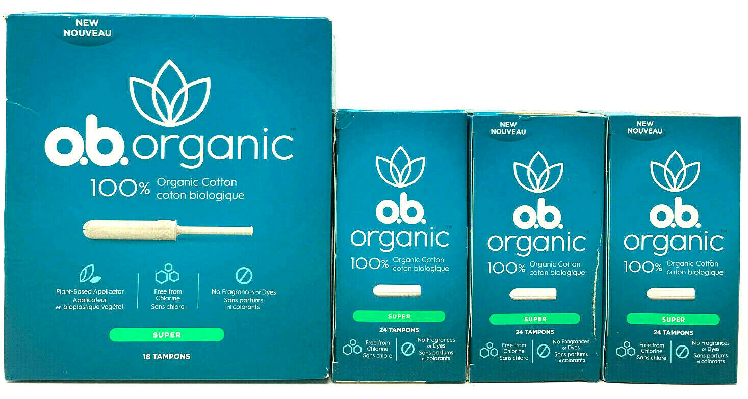 (4) O.B. OB Organic 100% Organic Cotton Tampons SEALED 90 Tampons Total