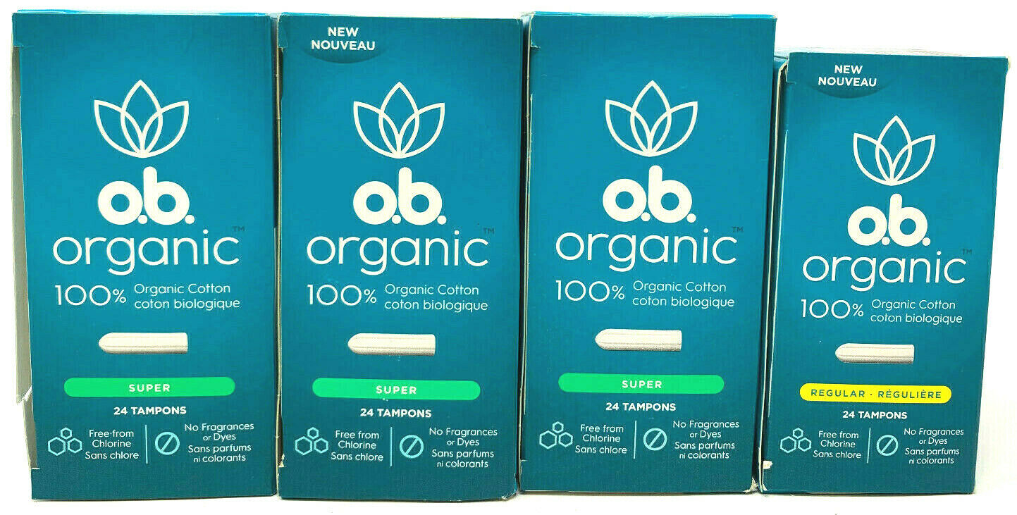 (4) OB Organic Cotton Tampons Super & Regular DAMAGED BOXES 96 Tampons Total
