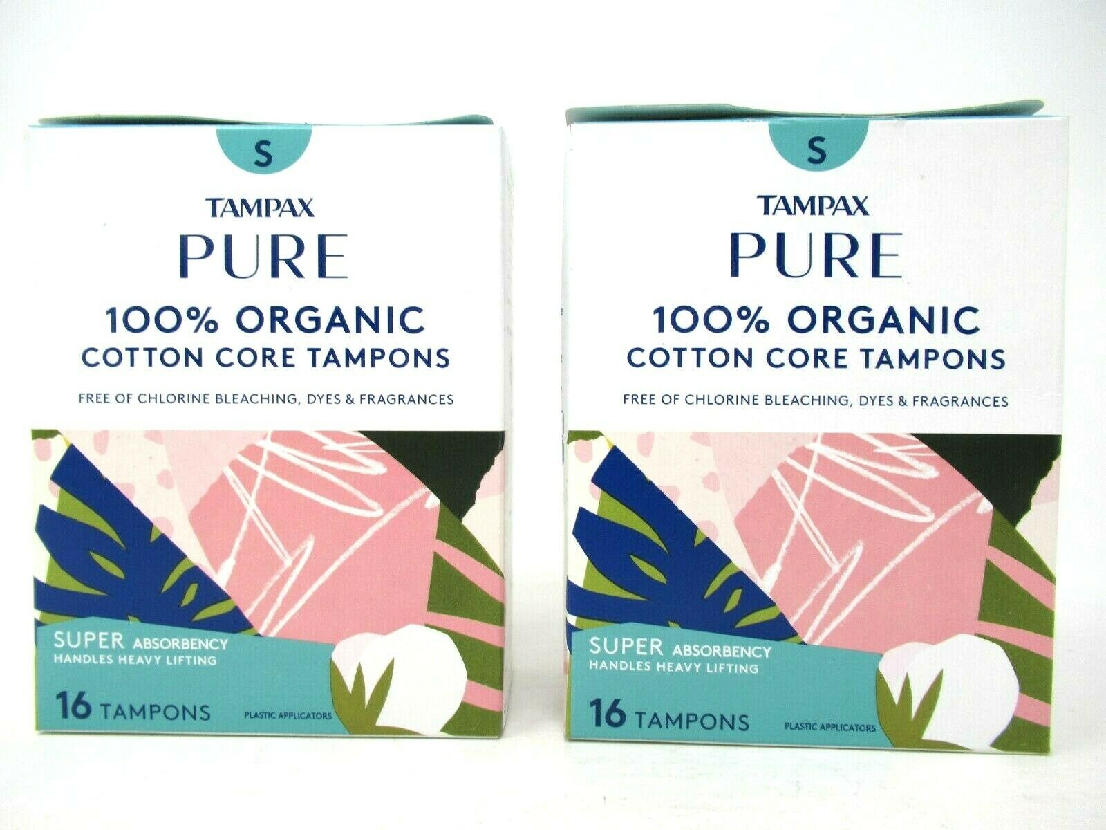 (2) Tampax Pure 100% Organic Cotton Core Super Absorbency Tampons 16 Ea 32 Total