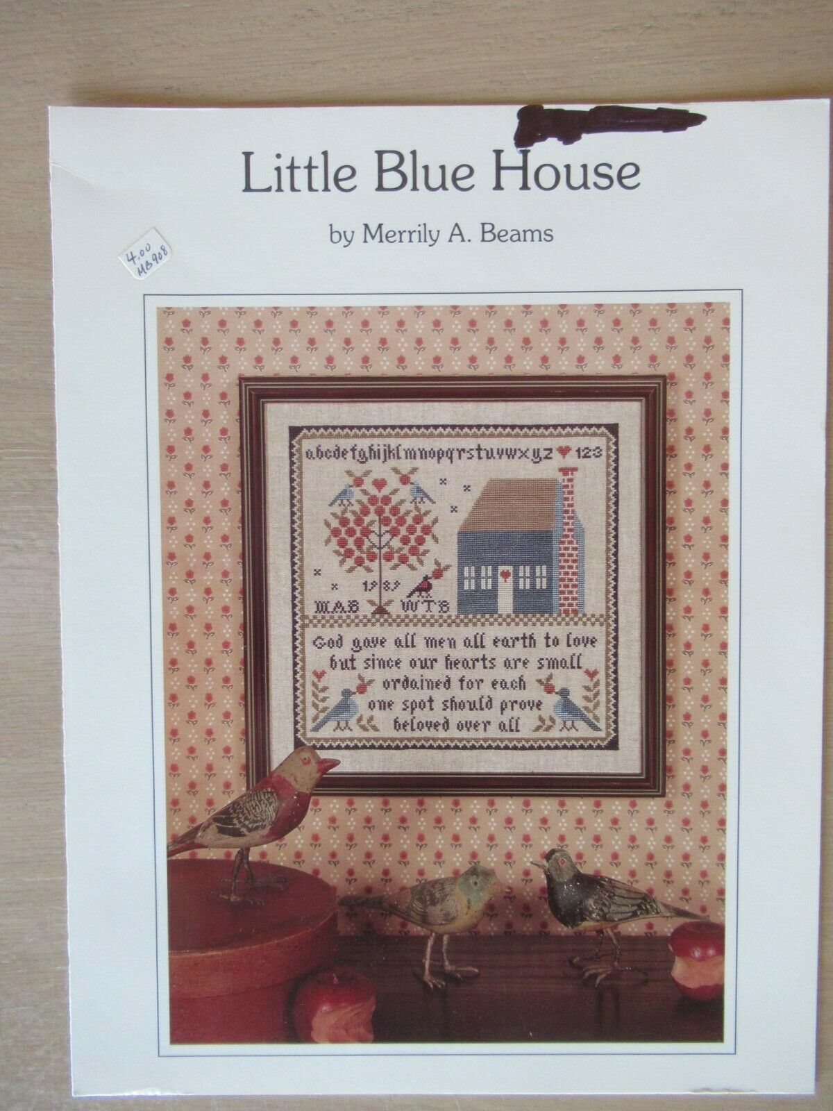 "Little Blue House" Cross stitch pattern by Merrily A Beams-The Sewing Bird-1989