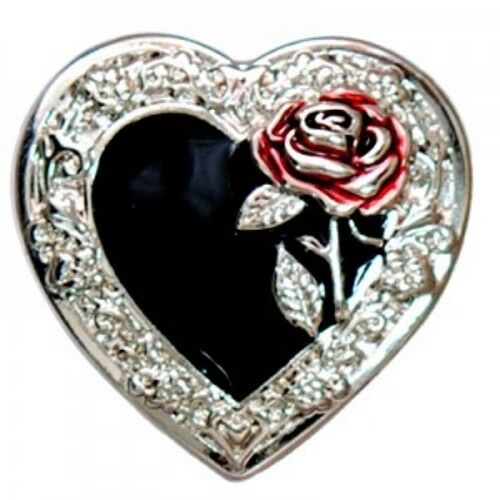 1 1/4"  Black Heart w/Rose Decorative Snap Cap - Including Eyelet, Stud & Socket